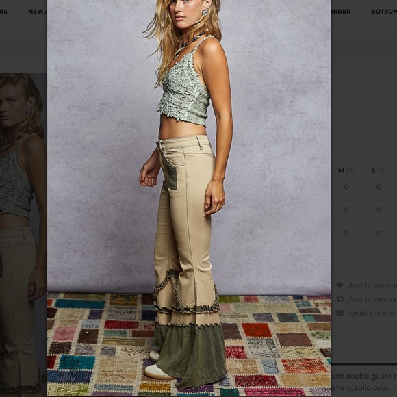 POL “ Marcella 3 “ POL Stretchy Denim Pants with Flared Leg and Gauze Ruffle 67 - Picture 5 of 5